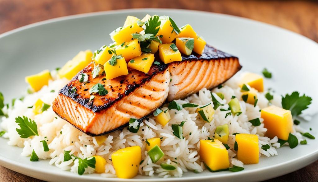 Salmon With Mango Salsa and Coconut Rice Recipe